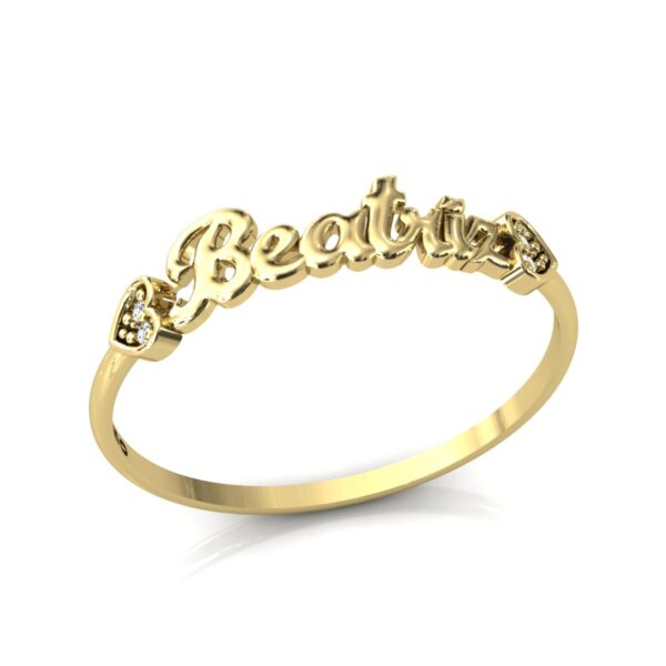 Anel Nome Beatriz Pedras Diamantes Ouro 18k