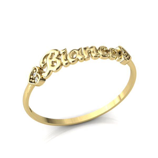 Anel Nome Bianca Pedras Diamantes Ouro 18k