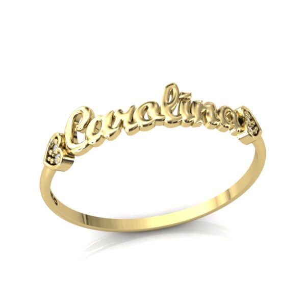 Anel Nome Carolina Pedras Diamantes Ouro 18k