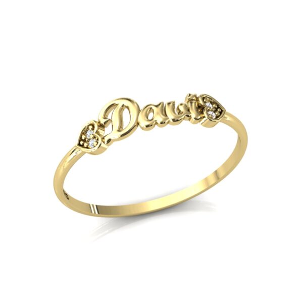 Anel Nome Davi Pedras Diamantes Ouro 18k